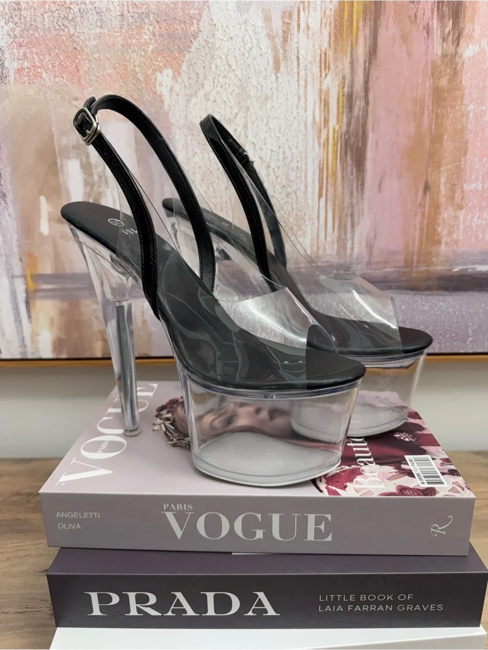 ❤️ NEW Clear Platform Stiletto Slingback Heels  Black Sexy Club Dance Exotic 8